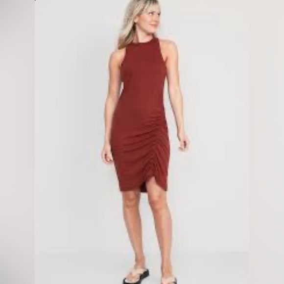 Old Navy UltraLite Racerback Rib-Knit Ruched Dress - Picture 2 of 4